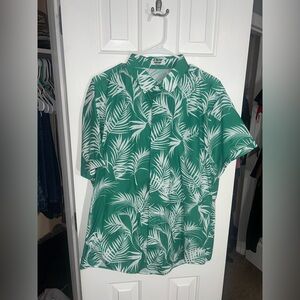 Tropical Green and White Leaf Print Men's Shirt